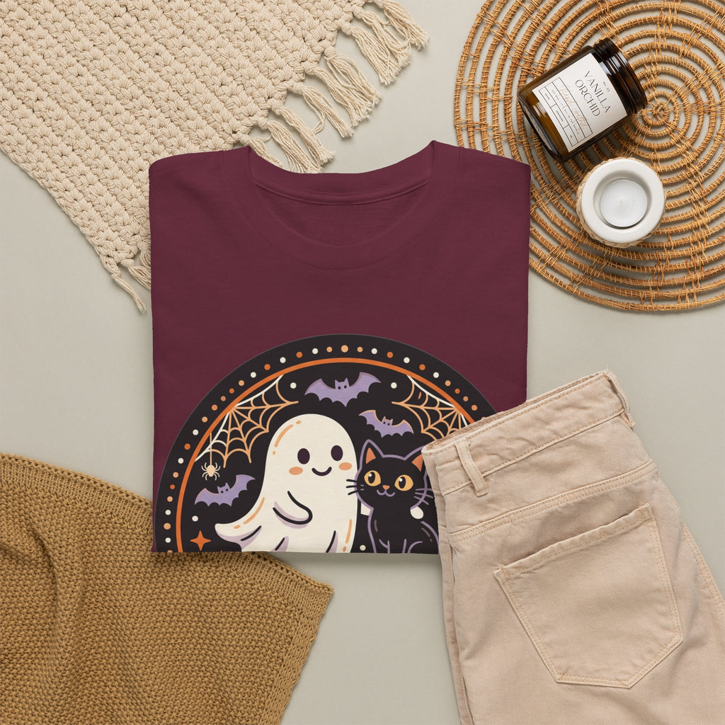 Halloween Ghost Tee — “Spooky Season” Cute Ghost & Cat Graphic T-Shirt