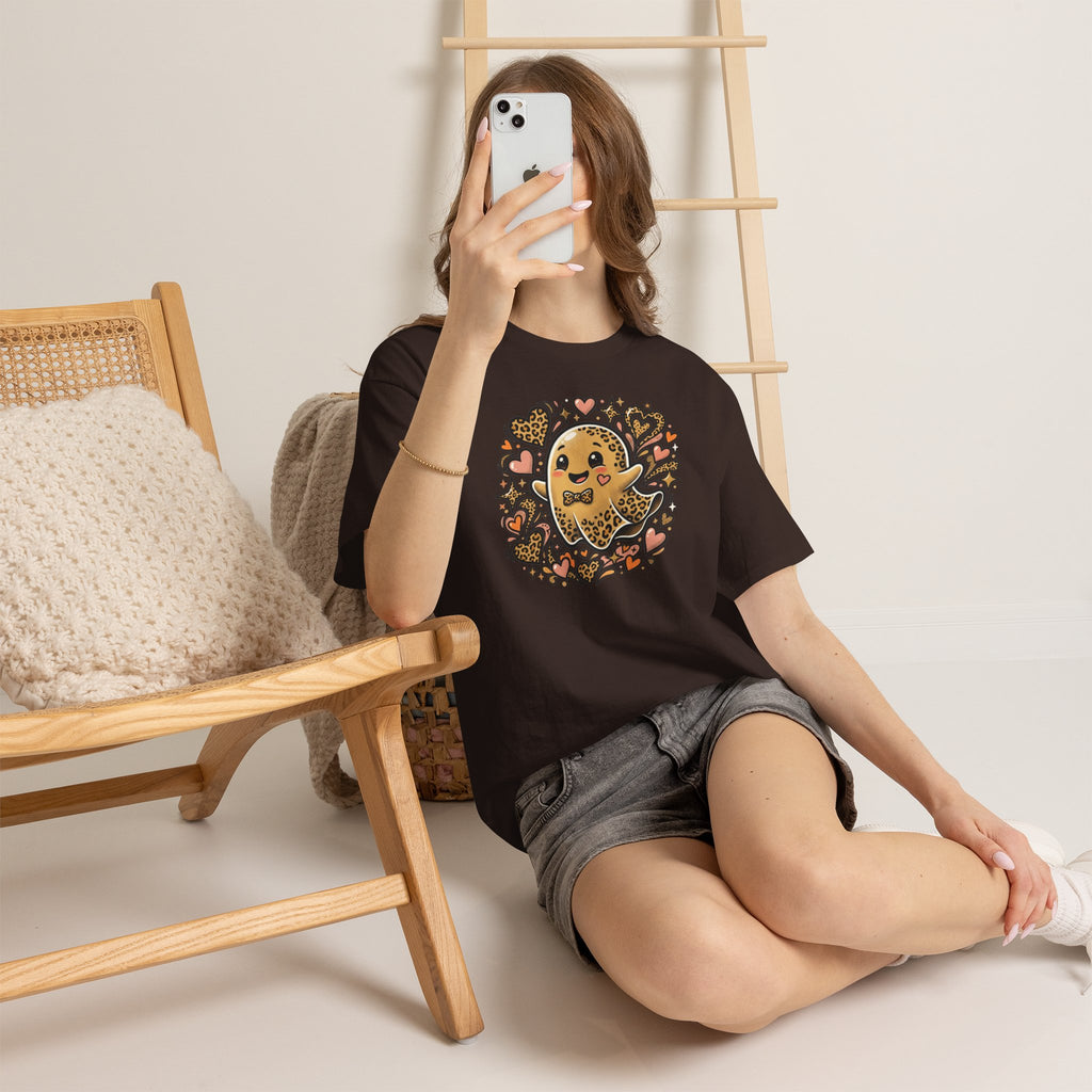 Leopard Print Ghost Love T-Shirt — Cute Halloween Heart Tee