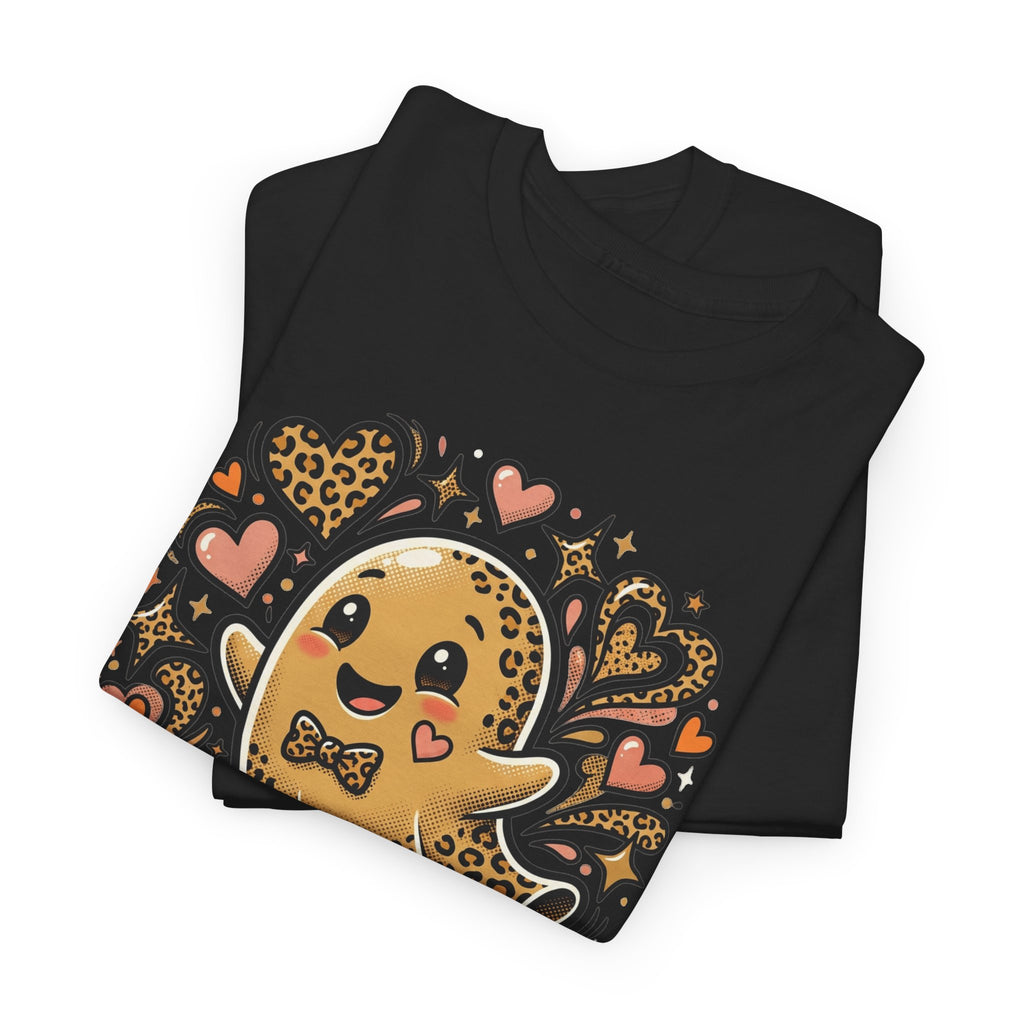 Leopard Print Ghost Love T-Shirt — Cute Halloween Heart Tee