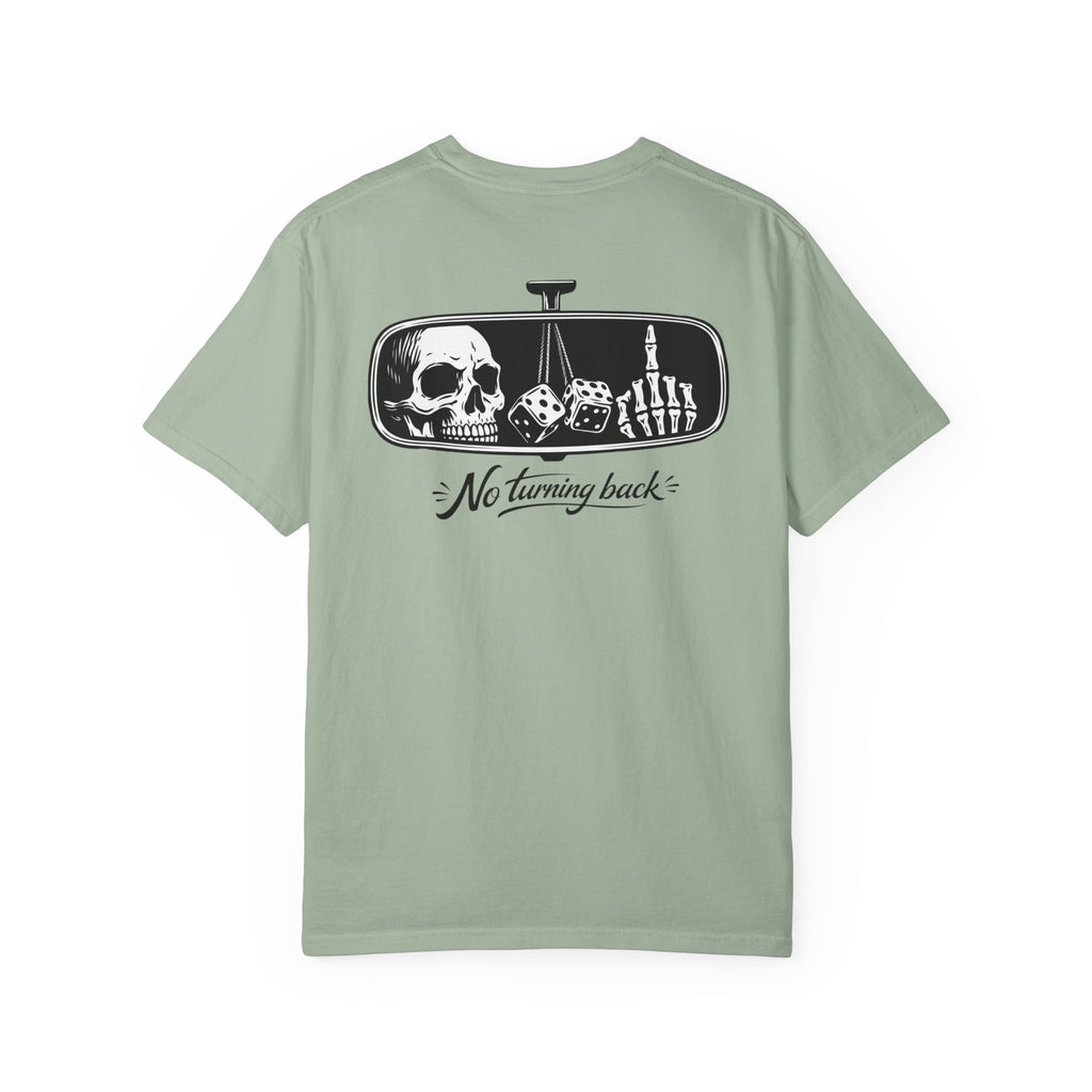 T‑Shirt — "No Turning Back" Rearview Mirror Skull Graphic