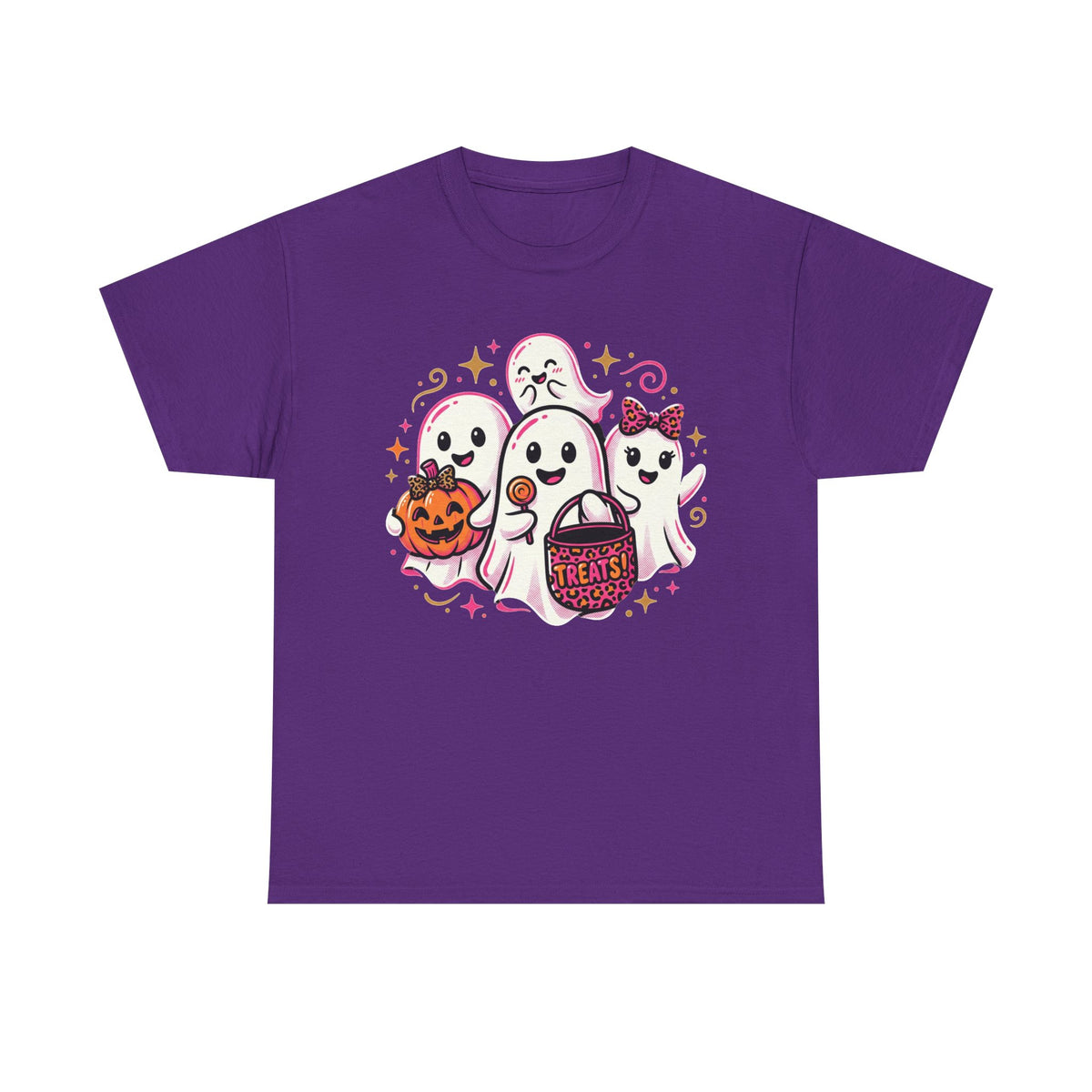 Halloween Ghosts Tee — Cute Trick-or-Treat Ghosts with Pumpkin & 'Trick or Treats' Candy Bag