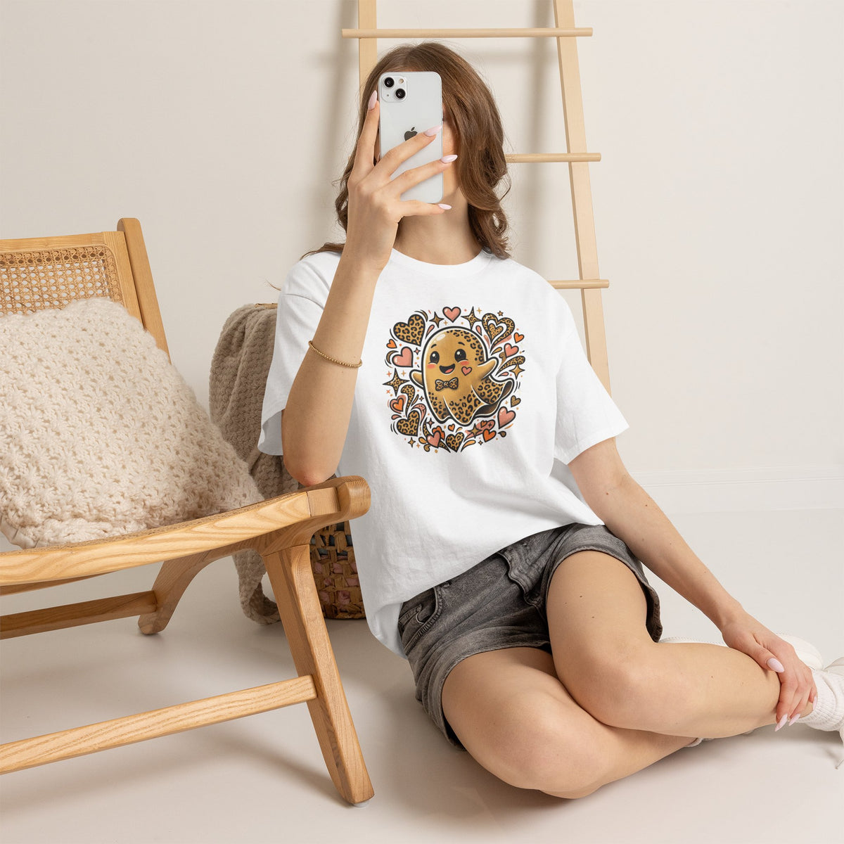 Leopard Print Ghost Love T-Shirt — Cute Halloween Heart Tee