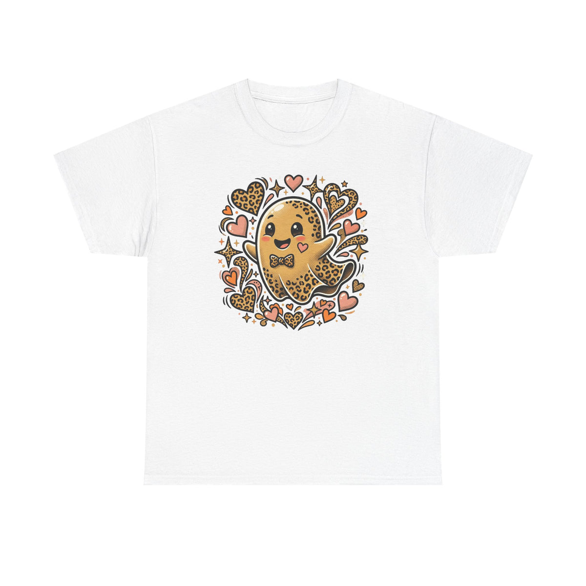 Leopard Print Ghost Love T-Shirt — Cute Halloween Heart Tee