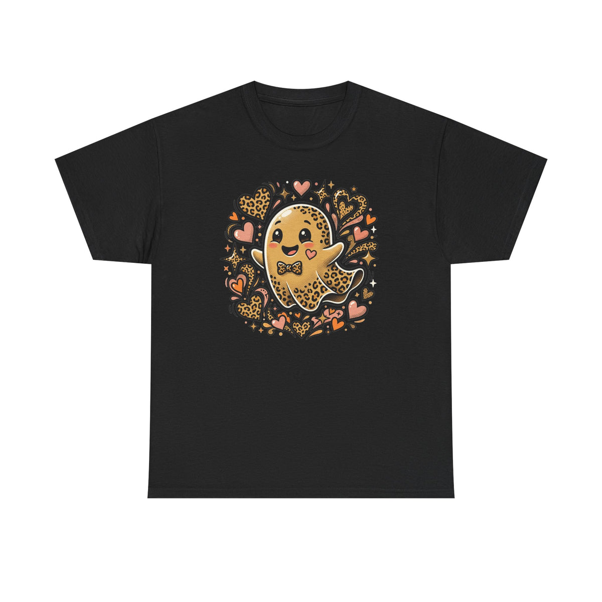 Leopard Print Ghost Love T-Shirt — Cute Halloween Heart Tee