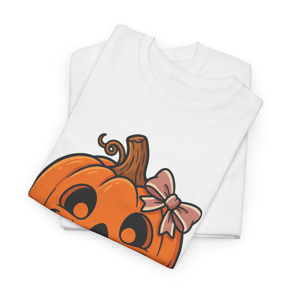 Pumpkin Jack-O'-Lantern Tee — Cute Pumpkin with Pink Bow Halloween Shirt