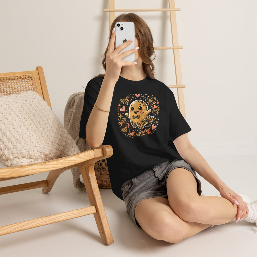 Leopard Print Ghost Love T-Shirt — Cute Halloween Heart Tee