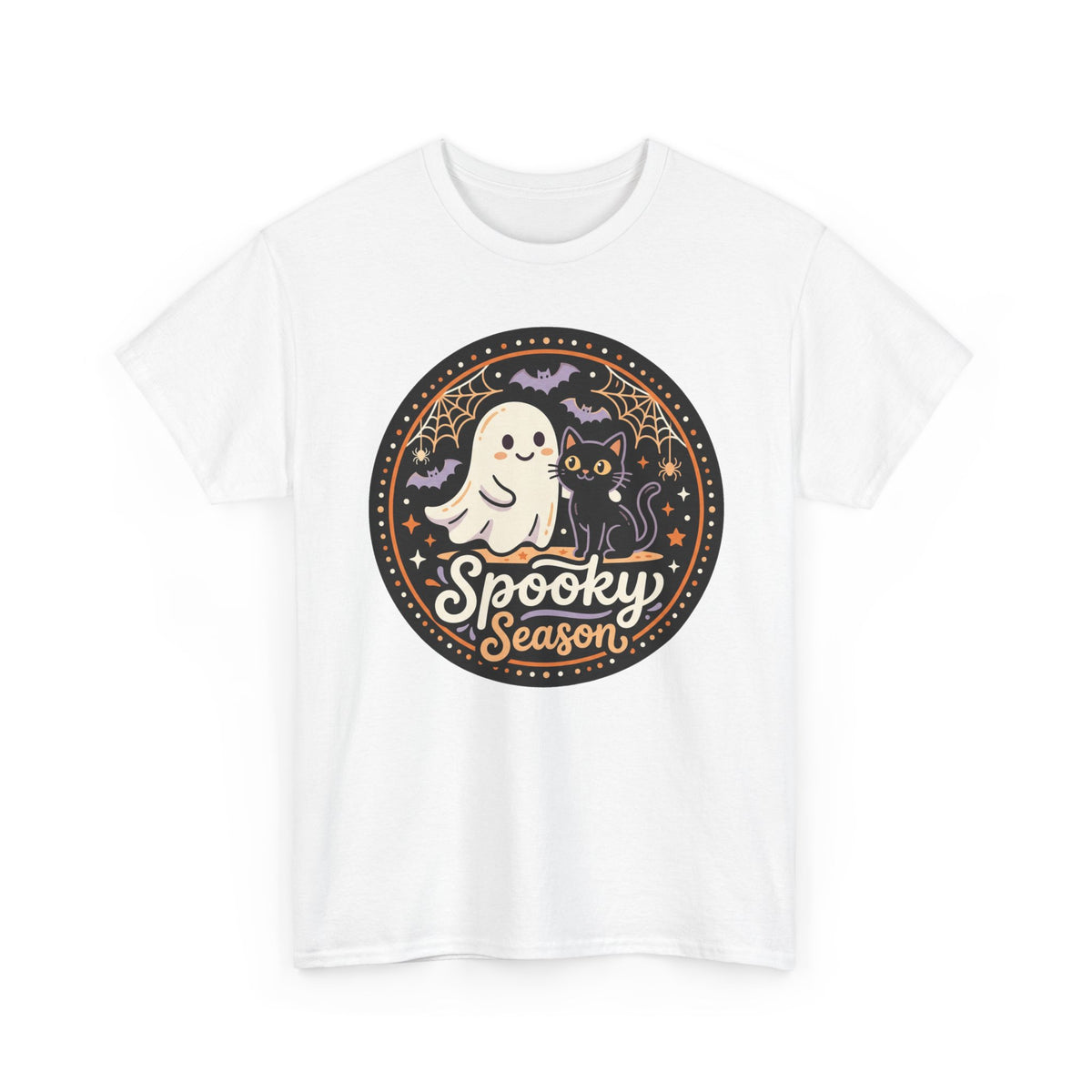 Halloween Ghost Tee — “Spooky Season” Cute Ghost & Cat Graphic T-Shirt