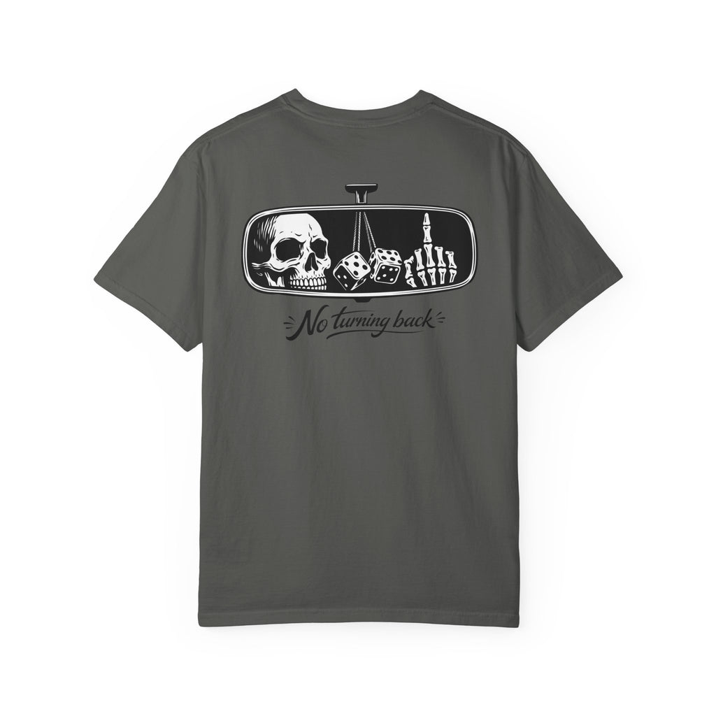 T‑Shirt — "No Turning Back" Rearview Mirror Skull Graphic