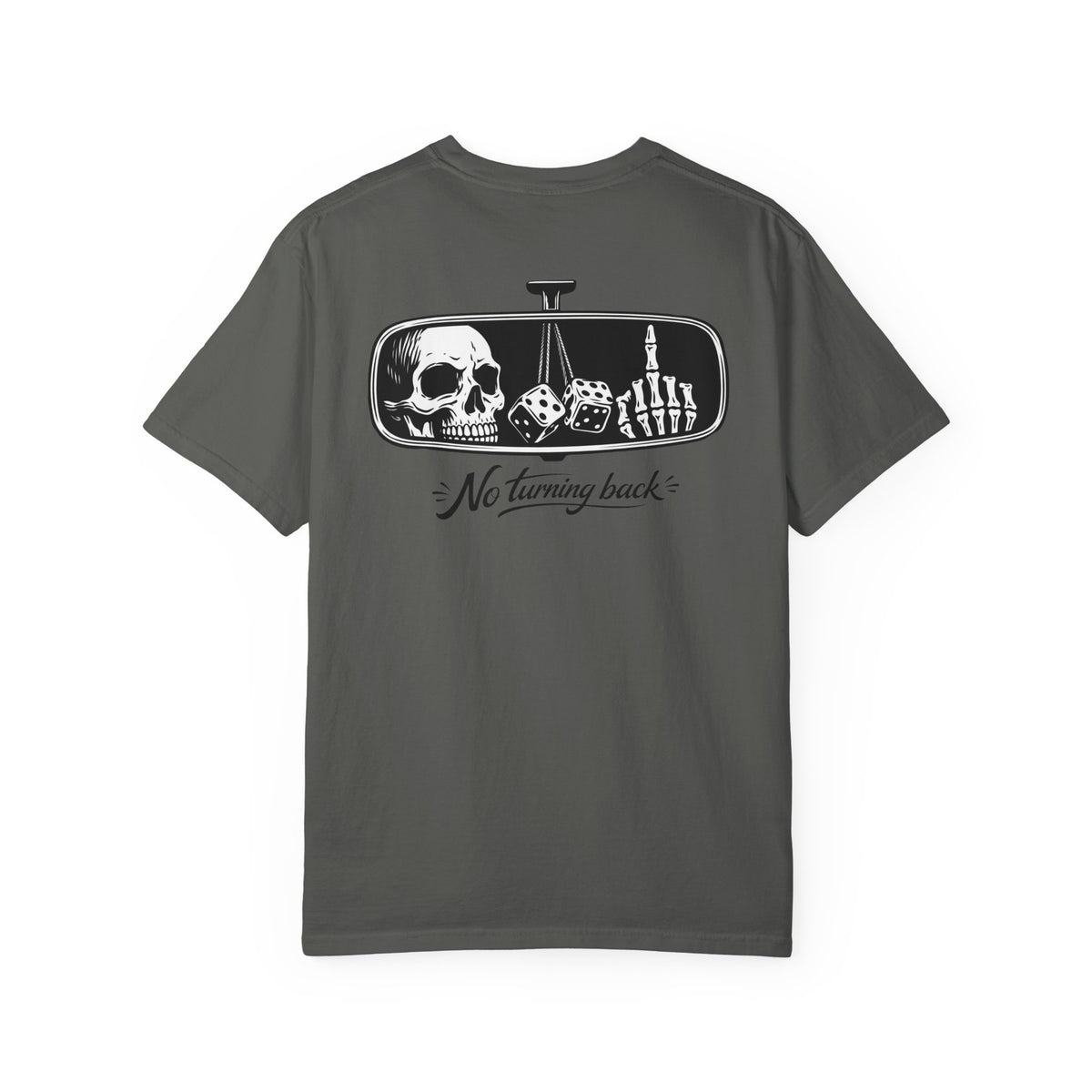 T‑Shirt — "No Turning Back" Rearview Mirror Skull Graphic