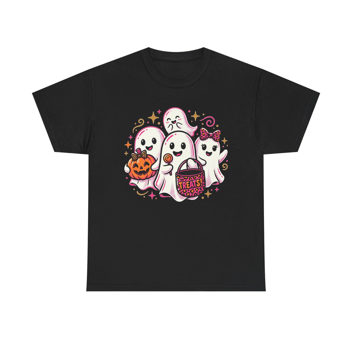 Halloween Ghosts Tee — Cute Trick-or-Treat Ghosts with Pumpkin & 'Trick or Treats' Candy Bag