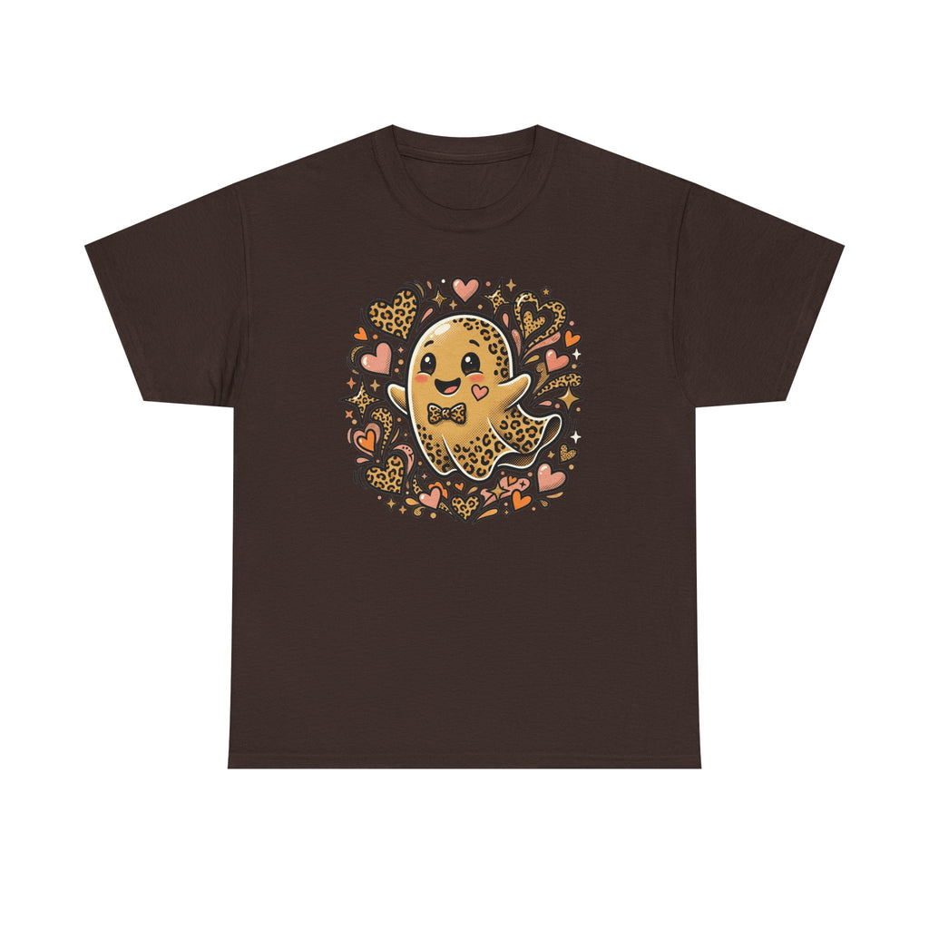 Leopard Print Ghost Love T-Shirt — Cute Halloween Heart Tee