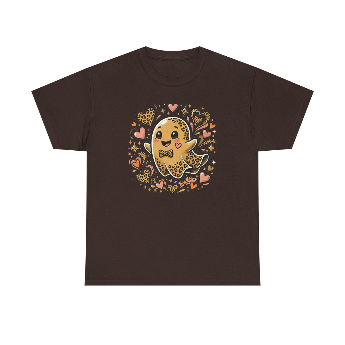 Leopard Print Ghost Love T-Shirt — Cute Halloween Heart Tee