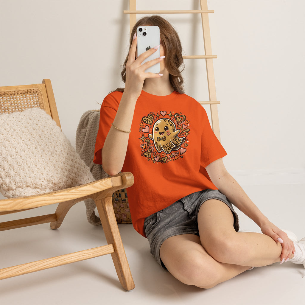 Leopard Print Ghost Love T-Shirt — Cute Halloween Heart Tee