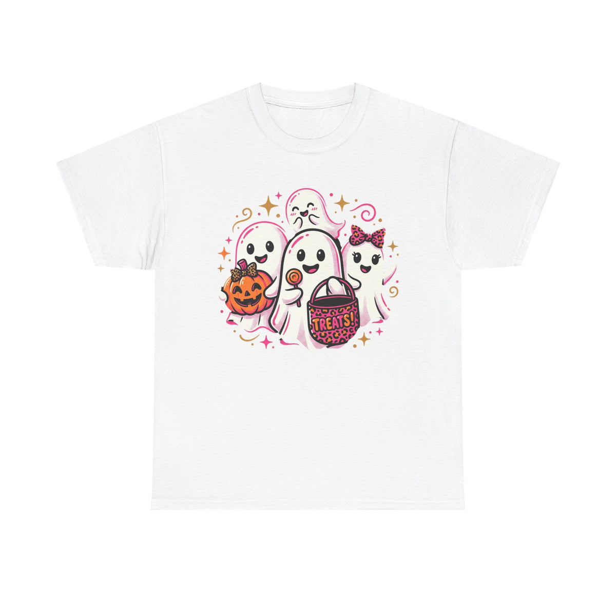 Halloween Ghosts Tee — Cute Trick-or-Treat Ghosts with Pumpkin & 'Trick or Treats' Candy Bag