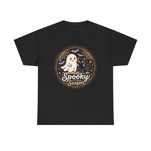 Halloween Ghost Tee — “Spooky Season” Cute Ghost & Cat Graphic T-Shirt