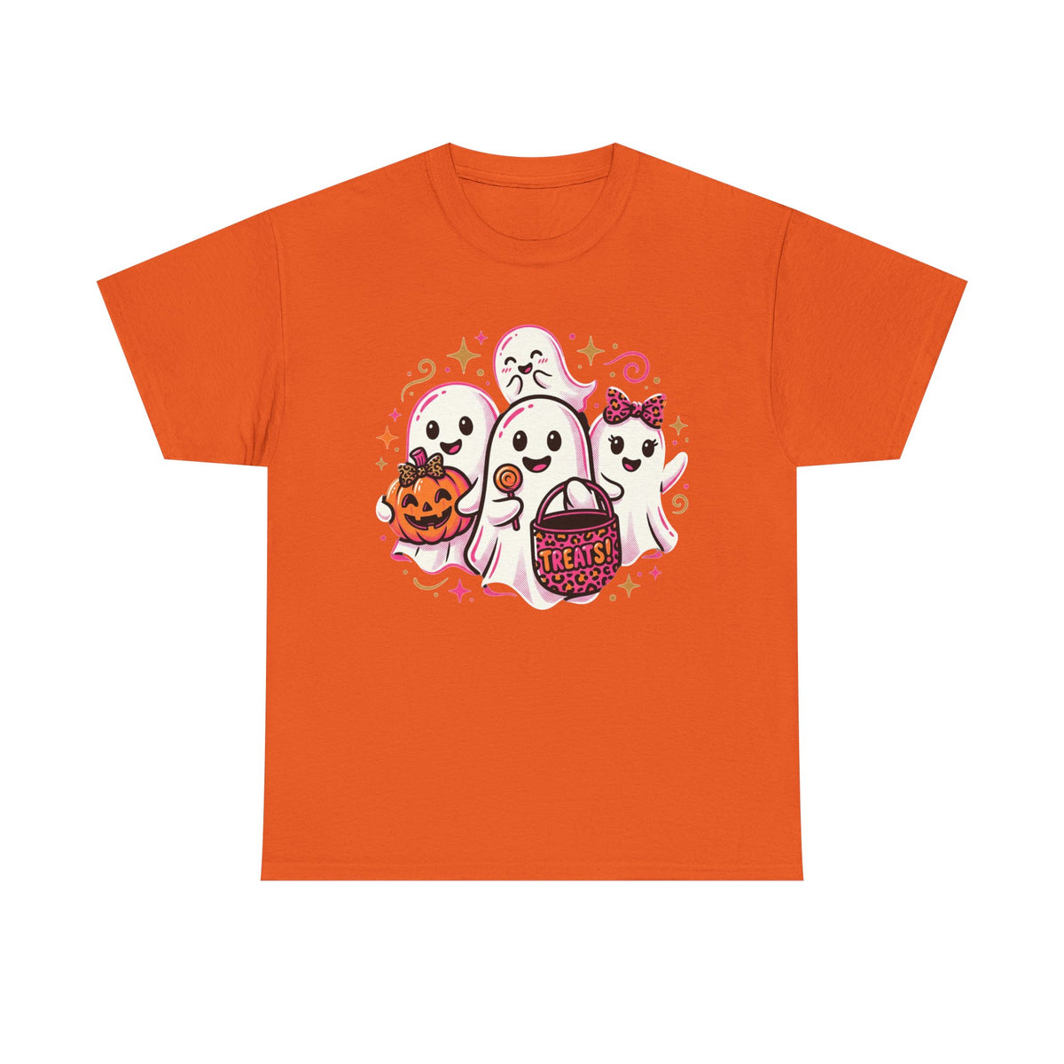 Halloween Ghosts Tee — Cute Trick-or-Treat Ghosts with Pumpkin & 'Trick or Treats' Candy Bag