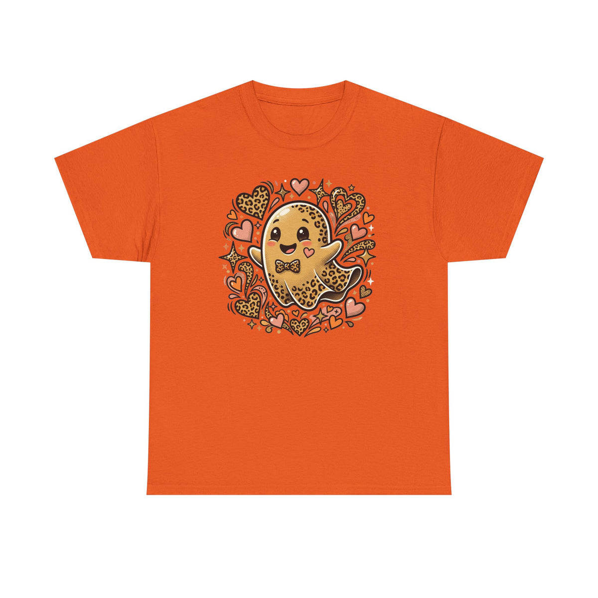 Leopard Print Ghost Love T-Shirt — Cute Halloween Heart Tee