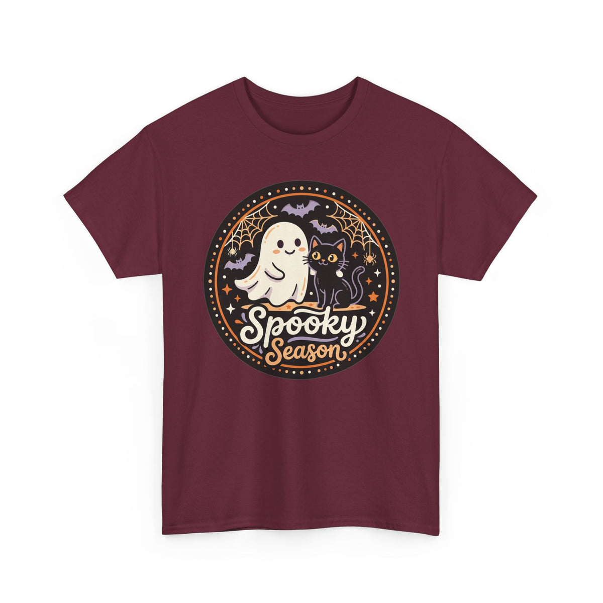Halloween Ghost Tee — “Spooky Season” Cute Ghost & Cat Graphic T-Shirt