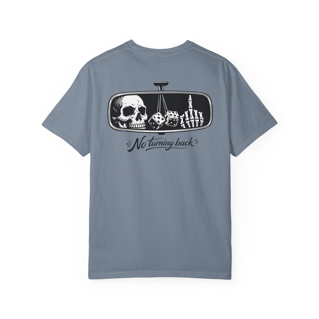 T‑Shirt — "No Turning Back" Rearview Mirror Skull Graphic
