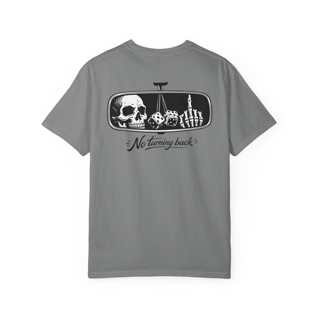 T‑Shirt — "No Turning Back" Rearview Mirror Skull Graphic