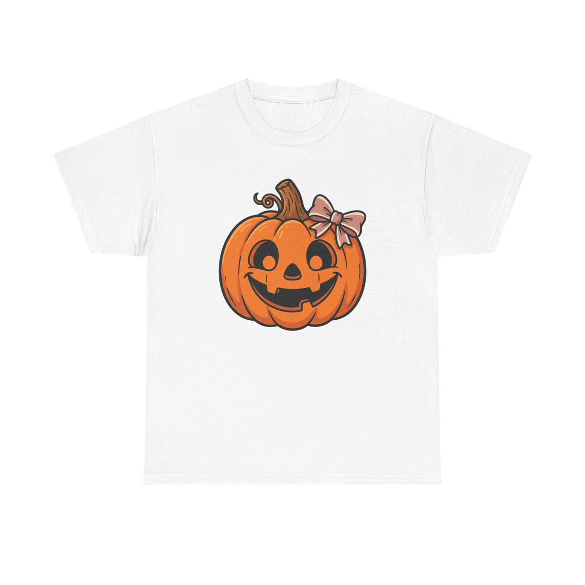 Pumpkin Jack-O'-Lantern Tee — Cute Pumpkin with Pink Bow Halloween Shirt